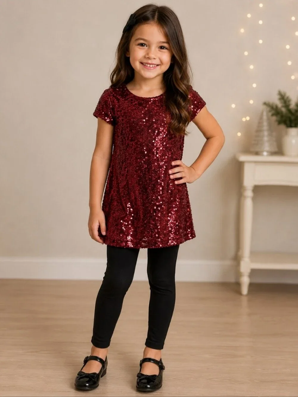 GAP KIDS XS (4-5)  Sequined Shift Russian Red Short Sleeves